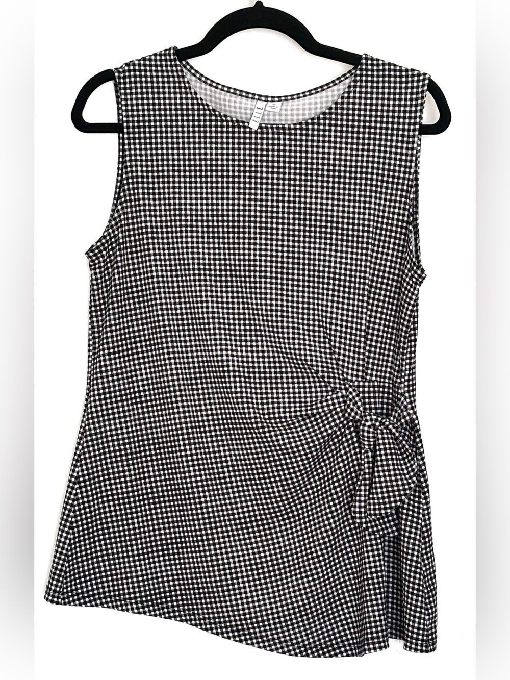 Elle Black & White Gingham Sleeveless Side-Tie Top Size M